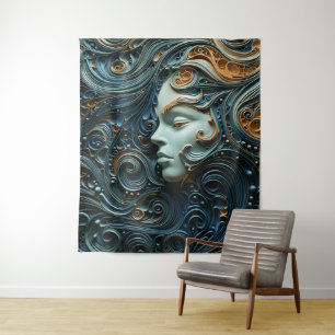 Maanverlichte Vrouw 3D Kunst Wandkleed