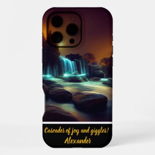 Maanverlichte waterval nachtscène iPhone 16 pro max hoesje