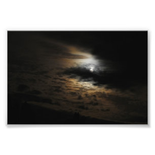 Maanverlichte Wolken Night Sky Celestial Foto Foto Afdruk