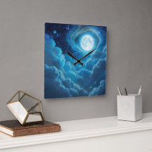 Maanverlichte wolkenlucht wandklok