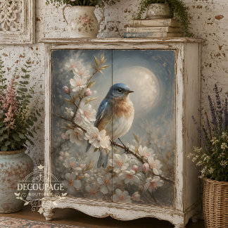 Maanverlichte zangvogel Blauwe Vogel Decoupage Tissuepapier