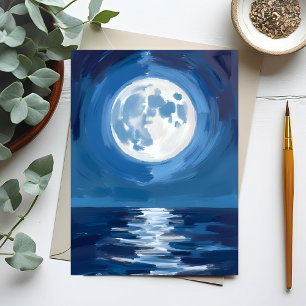 Maanverlichte Zee Oceaan Nacht Watercolor Reflec Briefkaart