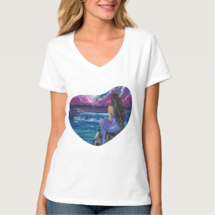 Maanverlichte zeemeermin handgemaakt kunstwerk t-shirt