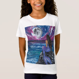 Maanverlichte zeemeermin handgemaakt kunstwerk t-shirt