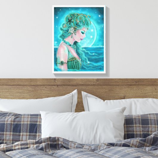 Maanverlichte zeemeermin van Renee Lavoie Canvas Afdruk (Insitu (Slaapkamer))