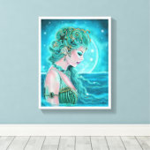 Maanverlichte zeemeermin van Renee Lavoie Canvas Afdruk (Insitu (Houten vloer))