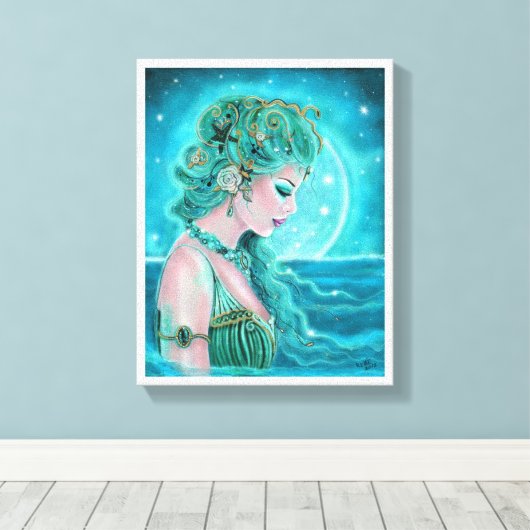 Maanverlichte zeemeermin van Renee Lavoie Canvas Afdruk (Insitu (Houten vloer))