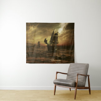 Maanverlichte Zeevaart Maritieme Kunst Wandkleed