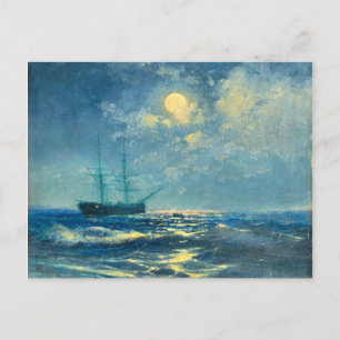Maanverlichte zeezicht, kunstschilderij briefkaart