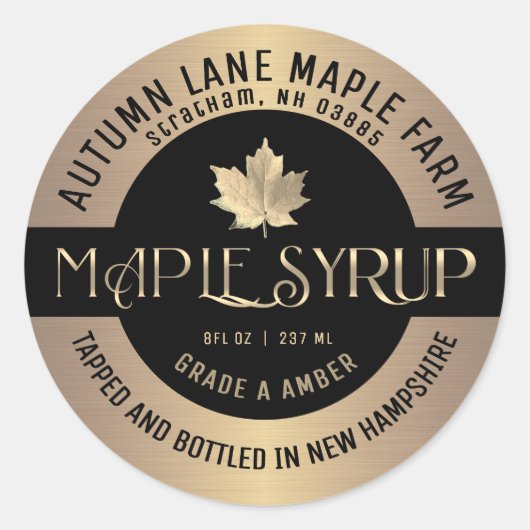 Maaple Syrup State Name Label on Dark Gold Gradien (Voorkant)