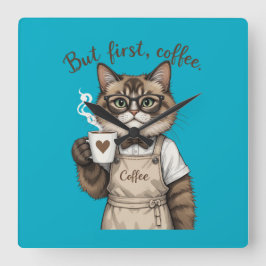 Maar Eerst, Koffie Kat Vierkante Klok