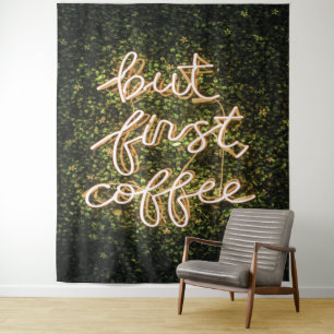 Maar eerst koffie, Neon Lights Gezegde Wandkleed