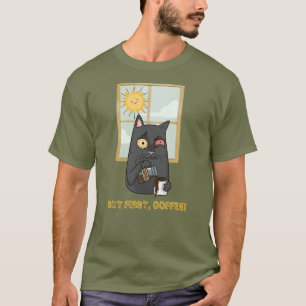 Maar eerst, koffie scharnierende kat gieten Java T-shirt