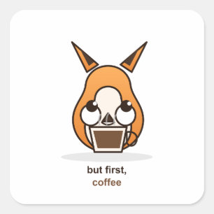 Maar eerst koffie Schattige Vos Koffieliefhebber H Vierkante Sticker