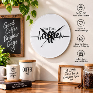 Maar Eerst Koffie Wandklok voor Koffieliefhebbers Ronde Klok