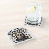 Maar eerst koffiekunst - stijlvol gouden ontwerp glazen onderzetter (Schuin)