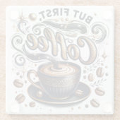 Maar eerst koffiekunst - stijlvol gouden ontwerp glazen onderzetter (Achterkant)