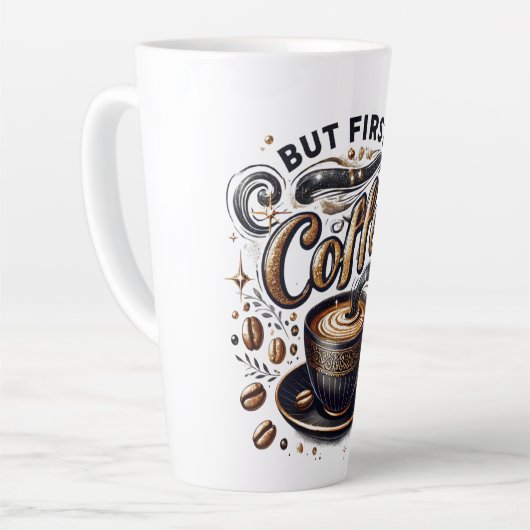 Maar eerst koffiekunst - stijlvol gouden ontwerp latte mok (Linkerhoek)