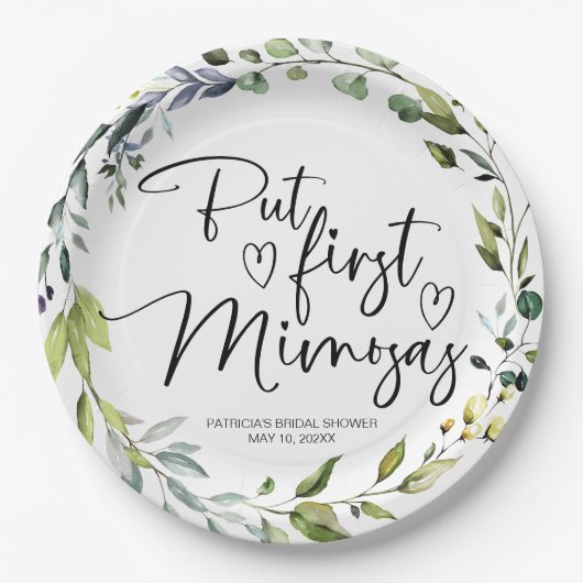 Maar Eerst Mimosas Bruidsfeestje Papieren Bordje (Voorkant)