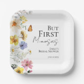 Maar Eerst Mimosas | Wildflower Boho Bruidsfeest Papieren Bordje (Voorkant)