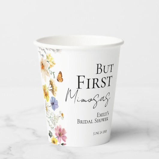 Maar eerst mimosas | Wildflower Boho Vrijgezellenf Papieren Bekers (Voorkant)