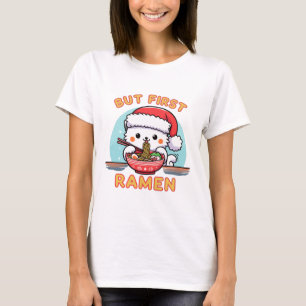 Maar eerste Ramen Kerstmis Santa Cat lover cadeau T-shirt