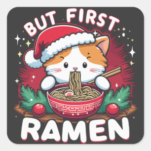 Maar Eerste Ramen, Schattigee Kat met Kersthoed Vierkante Sticker