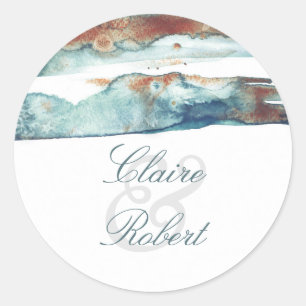 maar Modern Beach Bruiloft Waterverf Ronde Sticker