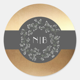 maar toch Modern Baby's Breath Wreath Gold Ronde Sticker
