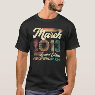 Maart 2013 9 jaar oude verjaardag t-shirt