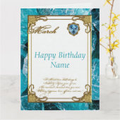 Maart Aquamarijn Birthstone 8.5x11 Verjaardag Kaart (Gele Bloem)