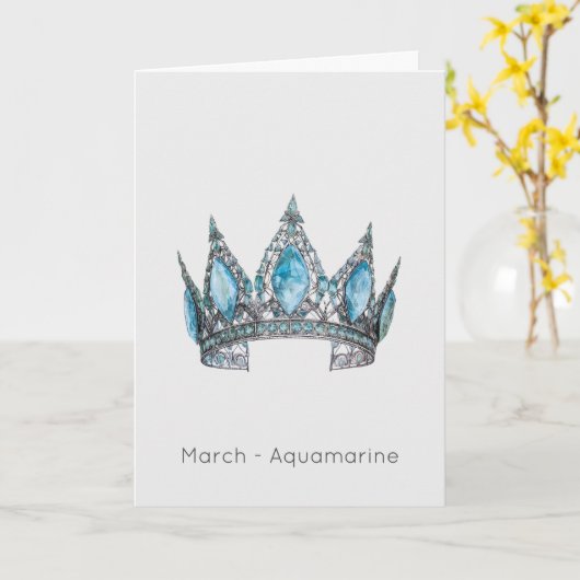 Maart Birthstone Aquamarijn Verjaardag Kaart (Gele Bloem)