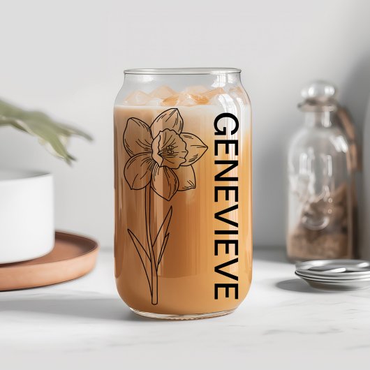 Maart Geboorte Bloem Daffodil met Aangepaste Naam Blikvorm Glas