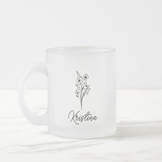 Maart Geboorte Bloem & Elegante Script Naam Matglas Koffiemok (Links)