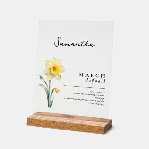 Maart Geboorte Maand Bloem Daffodil gepersonalisee Acryl Bord