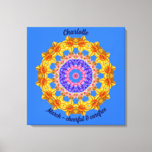 Maart Geboortebloem Gepersonaliseerde Mandala Zen Canvas Afdruk