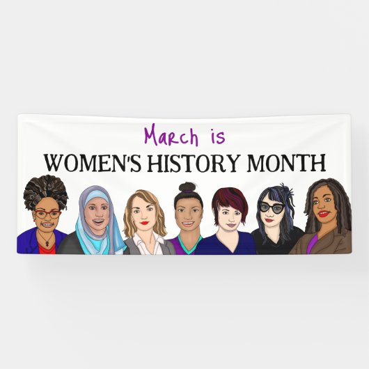 Maart is maand vrouwengeschiedenis spandoek (Horizontaal)