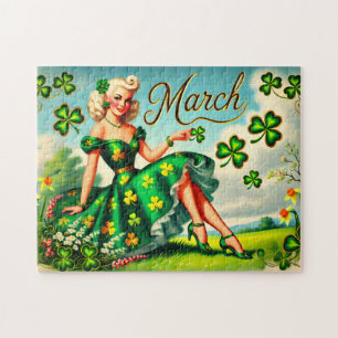 Maart Retro Pin-Up Meisje St. Patrick's Dag Legpuzzel