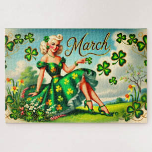 Maart Retro Pin-Up Meisje St. Patrick's Dag Legpuzzel