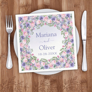 Maarts violettroze waterverf bloemige trouwfeest servet