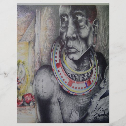 Maasai moeder en kind met Leeuw Art Print (Voorkant)