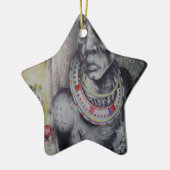 Maasai moeder en kind met Lion Art Print/Graphi Keramisch Ornament (Links)
