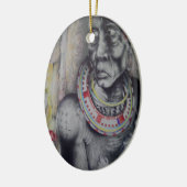 Maasai moeder en kind met Lion Art Print/Graphi Keramisch Ornament (Links)