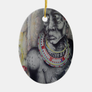 Maasai moeder en kind met Lion Art Print/Graphi Keramisch Ornament