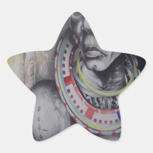 Maasai moeder en kind met Lion Art Print/Graphi Ster Sticker