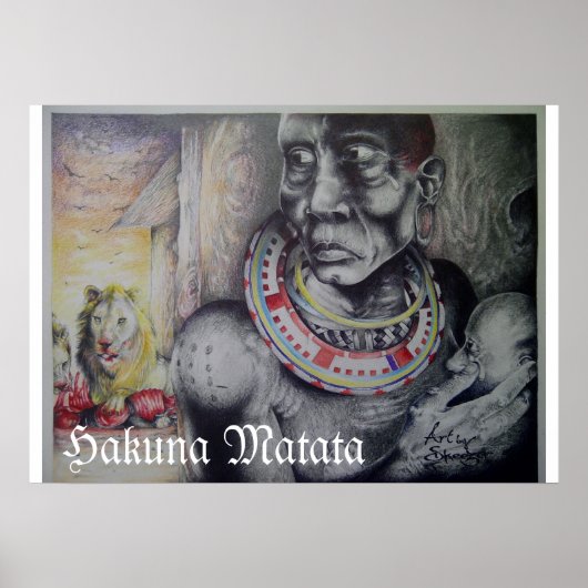 Maasai moeder en kind met Lion Art Print / Graphic (Voorkant)