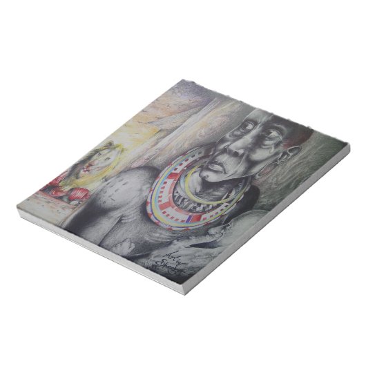 Maasai moeder en kind met Lion Art Print / Graphic Notitieblok (Gedraaid)