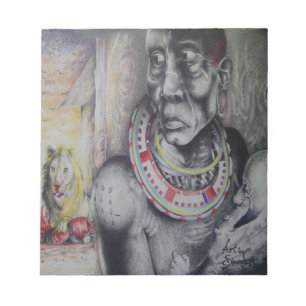 Maasai moeder en kind met Lion Art Print / Graphic Notitieblok
