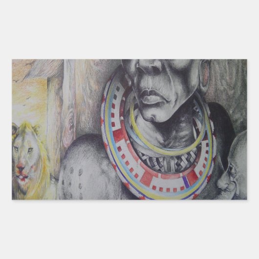 Maasai moeder en kind met Lion Art Print / Graphic Rechthoekige Sticker (Voorkant)
