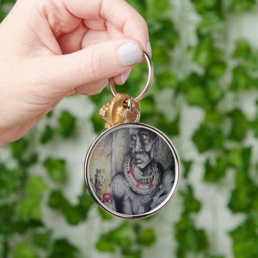 Maasai moeder en kind met Lion Art Print / Graphic Sleutelhanger (Hand)